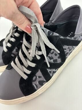 Sanctuary Dash Sneakers Grey Black Leather Camo 8 Convertible to Mules Lace Up